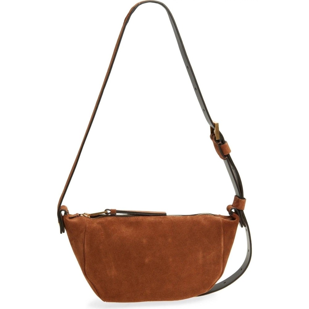 BNWT AllSaints Cognac Suede & Gold Hardware Shoulder Bag, Reg $299 - Picture 3 of 7